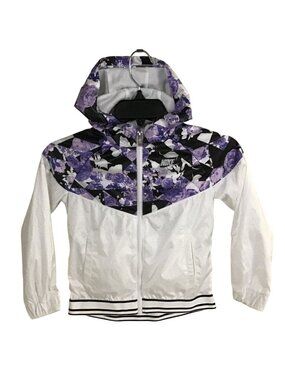 Nike Girls 6 White Lilac Floral Hooded Windbreaker Jacket
